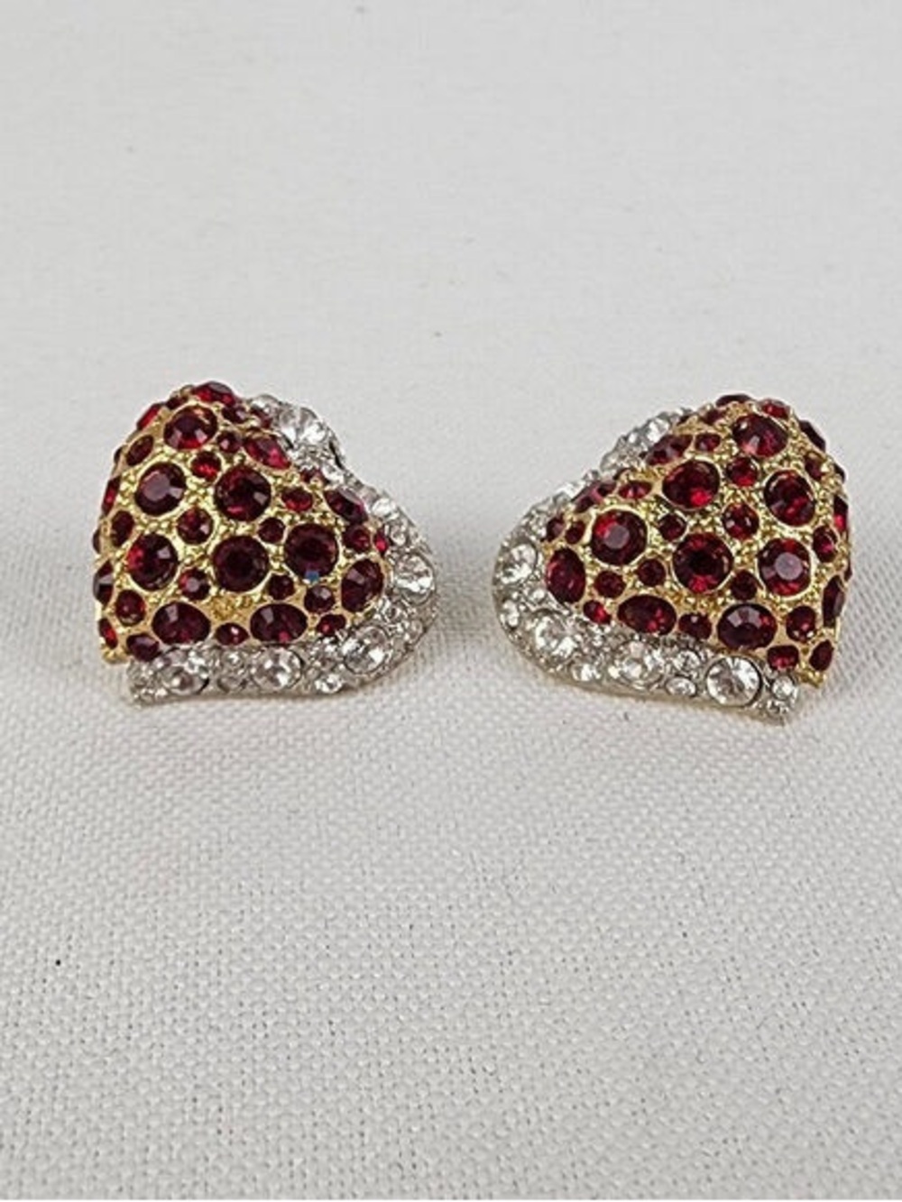 Gold-Tone Red and Clear Crystal Stud Earrings - Picture 2 of 4
